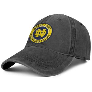 Stylish Notre Dame Fighting Irish Round Logo Unisex Denim Baseball Cap Cool Team Hats Football Logo Core Smoke Old Print USA Flag 250t