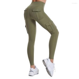 Kadın Taytlar Çok Cep Pantolon Yoga Cilt Yüksek Bel Düz Renk Sporu Egzersiz Leggins Elastik İnce Kadınlar Pantolon Spor Salonu İçin Pantolon