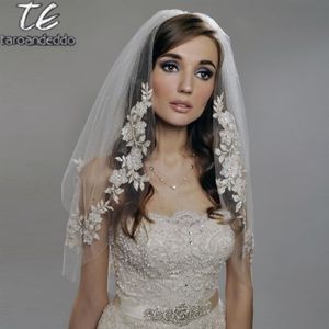 Reals Elbow Length 75cm Short Veil Two Layers Appliques White Ivory Wedding Veil with Pearls Beading Bridal Veil275T