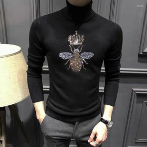 Suéteres masculinos Bee Design Suéter de gola alta Casual Quente Outono e Inverno Blusas de malha Macio Mangas compridas -Pulôver vendido