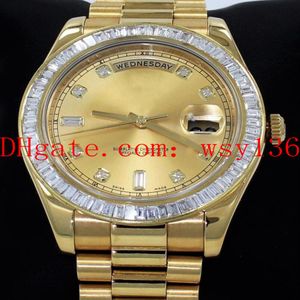 고급 남성 손목 시계 Day-Date II Presi 218238 18K 옐로우 골드 바게트 다이아몬드 36mm 자동 기계 운동 남성 1999