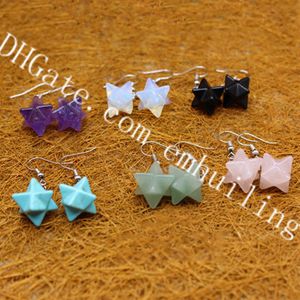 10 Pairs Natural Semi Precious Stone Healing Crystal Chakra Merkaba Star Earrings for Women Sacred Geometry Star Tetrahedron Jewis284R