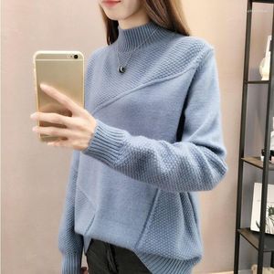 Kadın Sweaters Sonbahar Kış Külverleri Kadın Giysileri Mavi Blubtleneck Uzun Kollu Örgü Üstler Gevşek Yumuşak Sıcak Sweater Jumper Q4685