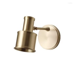 Vägglampa 2023 Ankomsten American Style Real Brass Bedside Lamps Justera lampskärms foajékorridor LED E27 glödlampa belysning fixtur