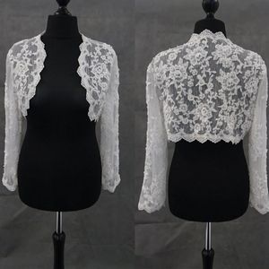 Bescheidene Elfenbeinbrauthülle Lange Ärmeln Brautmantel Spitzenjacken Perlen Hochzeitsumhänge Wraps Bolero Jacke Hochzeitskleid Wraps plus 289f