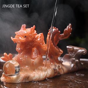 Messen Reçine Renk Değiştiren Çay Pet Süsleme Fortune Ejderha Heykel Masaüstü Dekorasyon Çin Çay Set Aksesuarları Ev Dekore