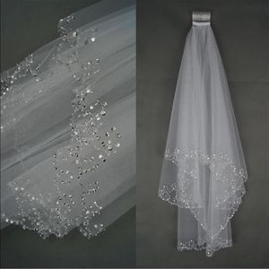 Charme Veu De Noiva blanc ivoire voile de mariée deux couches doux Tulle accessoires de mariage voiles de mariage avec Crystal285J