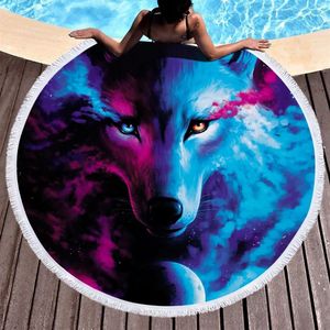 Round Beach Towel Animal Printed Tapestry Tassel Women Shawl Yoga Mat Picnic Rugs Wolf Lion Pringting 17 Designs Optional XH2455240t