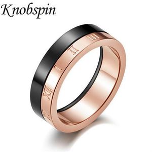 Korean Double Color Titanium Steel Roman Numerals Ring for Women Fashion Simple Ring Wedding Band Jewelry Size 7-10 bague femme284Q