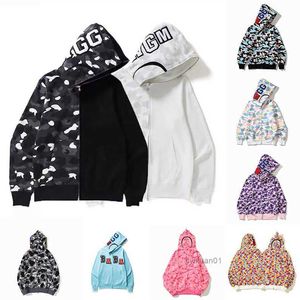 Bape Mens 후드 디자이너 Hoodie Shark Luminous Women Sweatshirts 편지 Camo Hoody 대형면 지퍼 스웨터 후드 자수 가디건 3xko