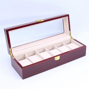 Högkvalitativ 6 slots träglocka Display Case Watches Box Elegant smycken lagring Organiserad CAIXA Para Relogio2815