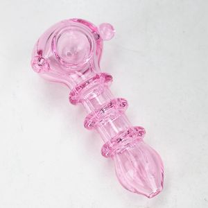 New Style Pink Pyrex Thick Glass Pipes Handmade Portable Anti Slip Joint Handle Filter Dry Herb Tobacco Spoon Bowl Smoking Bong Holder Innovative Waterpipe Hand Tube