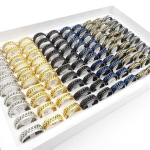 Whole 50PCs Lot Stainless Steel Spin Band Rings Rotatable 316L Titanium Chains Spinner Opener Fashion Jewelry Party Favor Gift264A