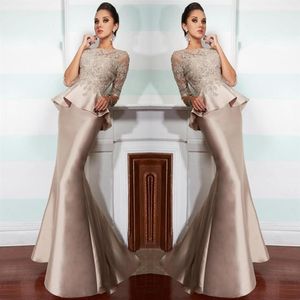 2020 Custom Made Lace Taffeta Mother of Bride Groom Dresses Half Long Sleeve Beads Peplum Mermaid Evening Wear Bridal Gowns208m
