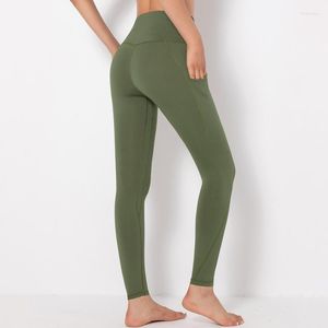 Active Pants Yoga med Pocket 2023 Träning Gym Leggings Women Lycra Pilates Kläder Training Wear Ladies Lagging Sport Femme Green