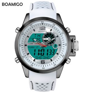 Boamigo Luminous Military White Quartz Waterproof Watch Top Brand Luxury Watch Men Sport Watch Rubber Strap Analog Digital Watch