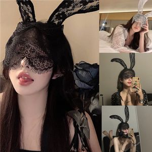 Sexy nova renda orelhas de coelho faixa de cabelo preto faixa de cabeça máscara bola decoração de festa halloween headwear ferramenta cosplay decoração