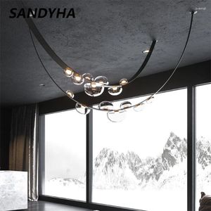 Pendant Lamps SANDYHA Nordic Leather Glass Luxury Chandiler Lamp Design Home Decor Indoor Living Bedroom Villa Dining Hall Hanging Lightings