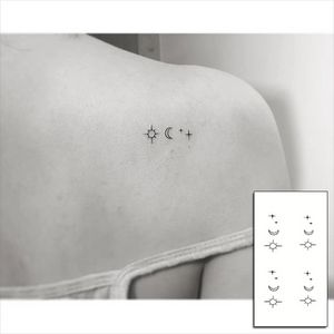 Adesivo de tatuagem temporária à prova d'água Sol Lua Design de estrela Arte corporal Tatuagem falsa Flash Tattoo Pulso Tornozelo Feminino