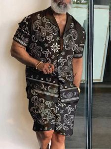 Herrspårar 2023 Fashion Hawaiian skjorta set Mens utskrift Kort ärm Summer Casual Floral Beach Two Piece Men Set S4xl 230721