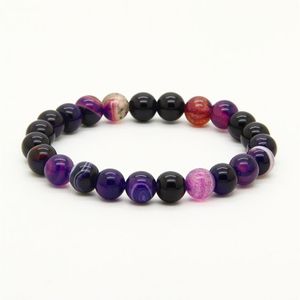 Mix Colors Whole 10pcs lot 8mm Good Quality Blue Purple Pink Bandard Agate Stone Beads Energy Elastic Bracelets2917