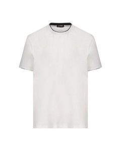 T-shirt da uomo Loro Piana T-shirt girocollo da uomo bianca con finiture a contrasto T-shirt estiva a maniche corte
