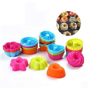 Formas de cozimento 24 pçs/conjunto antiaderente Sile Donut Mod Cupcake Cups Muffin Jello Bagel Pan Forno-Microondas-Máquina de Lavar Louça Xbjk2206 Drop De Dhwze