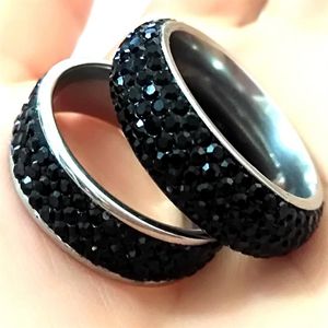 20pcs lusso nero zircone acciaio inossidabile anello CZ uomo donna 3 file 5 file cristallo pietra fidanzamento matrimonio anello alla moda intero 271G