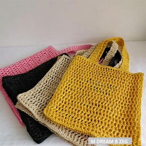 Bolsa feminina ráfia bolsa tecida de palha bolsa de crochê bolsa de ombro moda letra bolsa de praia bolsa bolsa de mão com triângulo lo334o