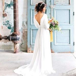 Summer 2020 Boho Beach Wedding Dresses Deep V Neck Cut Out Sleeves Backless Simple Chiffon country garden Bridal Gowns242n