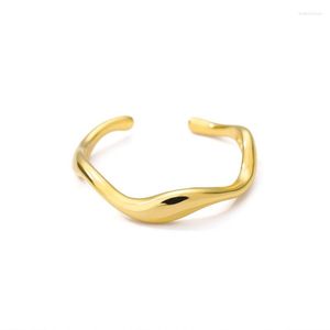 Alianças de casamento de alto polimento banhado a ouro anel curvo ondulado ajustável aberto simples fino jóias para mulheres e homens