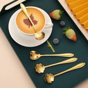 Stainless Steel Golden Cherry Blossom Spoon Coffee Spoon Mug Stirring Dessert Spoon Wedding Gift Wholesale 0722