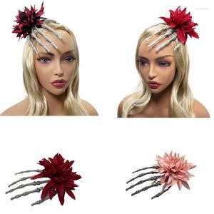 Hair Clips Skeleton Hand Claw Halloween Hairclip Big Flower Pin Women Cosplay Costume Head Accessories For Female Party Props