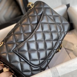 10A Mirror Quality Designer Mini Rectangle Flap Bag Mini 20cm Womens Real Leather Caviar Lambskin Handväska svart quiltad handväska crossbody axel guldkedja box väska