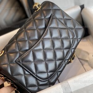 10A Designer di qualità a specchio Mini rettangolo di lembo sacca mini 20 cm da donna vera pelle caviale agnscana borsetta nera con borse trapunta trapunta a tracolla in oro