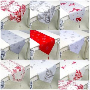 Christmas Decorations Table Runner 35X200 Cm Red White Elk Snowflake Tablecloth Party Flag Xmas Polyester Decor Drop Delivery Home G Dhuhq