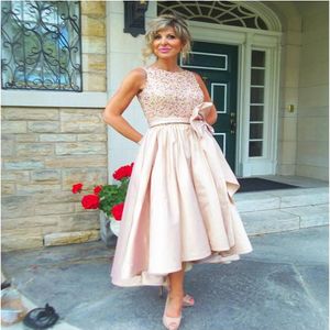 High Low Mother Of The Bride Dresses Jewel Draped Satin with Sash Wedding Guest Dress Mother Dresses Prom Dresses312S