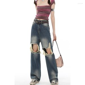 Women's Jeans 2023Casual Slim-fit Pants Ripped Summer Vintage Straight Baggy High Waist Streetwear Femme Wide Leg Jea