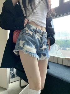 Kvinnors jeans 2023 Summer Star Denim Shorts Blue Mini Short Pants Fashion Korean Streetwear Y2K Vintage Harajuku A-Line