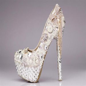 High Quality Luxurious Elegant Crystals and Pearls Wedding Dress Bridal Shoes Crystal Diamond Low-Heeled Shoes Woman Lady Dress Sh210u