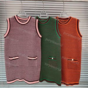 Summer Womens Knitted Dress Designer Sleeveless Vest Dress Sweater Luxury Elegant Jumper Skirt 3 Colors261M