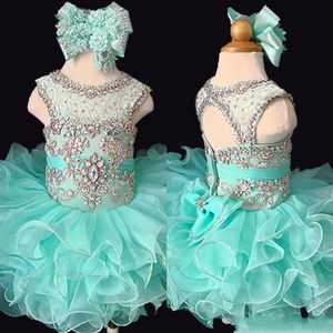 2020 Mint Baby Infant Short Mini Cupcake First Communion Ball Vestidos Babados Cristais Strass Flower Girl Toddler Pageant Dres268w