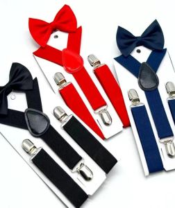Suspensórios infantis com 34 cores Conjunto de gravata borboleta para meninos e meninas Suspensórios elásticos Y com gravata borboleta Cinto moderno ou infantil Bebê infantil da DHZZ