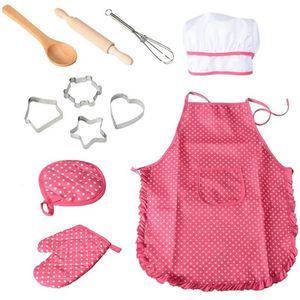 11pcs Definir dramatização infantil chapéu de avental cozinhando cozinheiro brincar de brinquedo Conjunto infantil Acessórios de cozinha infantil200b