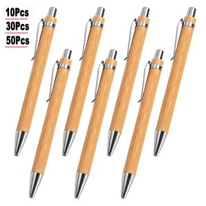 Ballpoint Puns 30pcs 50pcs Set Bamboo Wood Ballpoint Pen 1,0 мм Стоин Blue Black Ink Cionsh