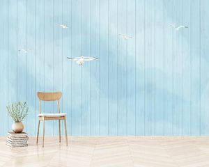 Papéis de parede Papel de parede personalizado Simples Gaivota Aquarela Textura de grão de madeira Parede de fundo
