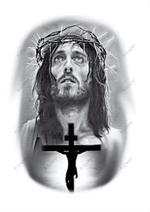 Adesivo de tatuagem temporária à prova d'água Jesus Black Cross Flash Tatuagem Tatuagem Falsa Braço Perna Atrás Arte Corporal para Mulheres Masculinas