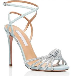 الأنيقة المسائية Aquazzus Celeste Sandals أحذية النساء العالي الكعب الكريستال Strappy Sandalias الراحة المشي الزفاف الزفاف EU35-42