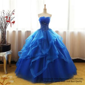 Quinceanera elbiseler 2021 seksi aplikeler kristal kraliyet mavi parti balo prenses balo elbisesi tül vestidos de 15 anos 255p