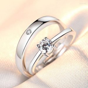 Anéis de Casamento Romântico Estilo Simples Casal Para Homens Mulheres Pedra CZ Na Moda Anel dos Amantes Jóias Presente do Dia dos Namorados Acessório